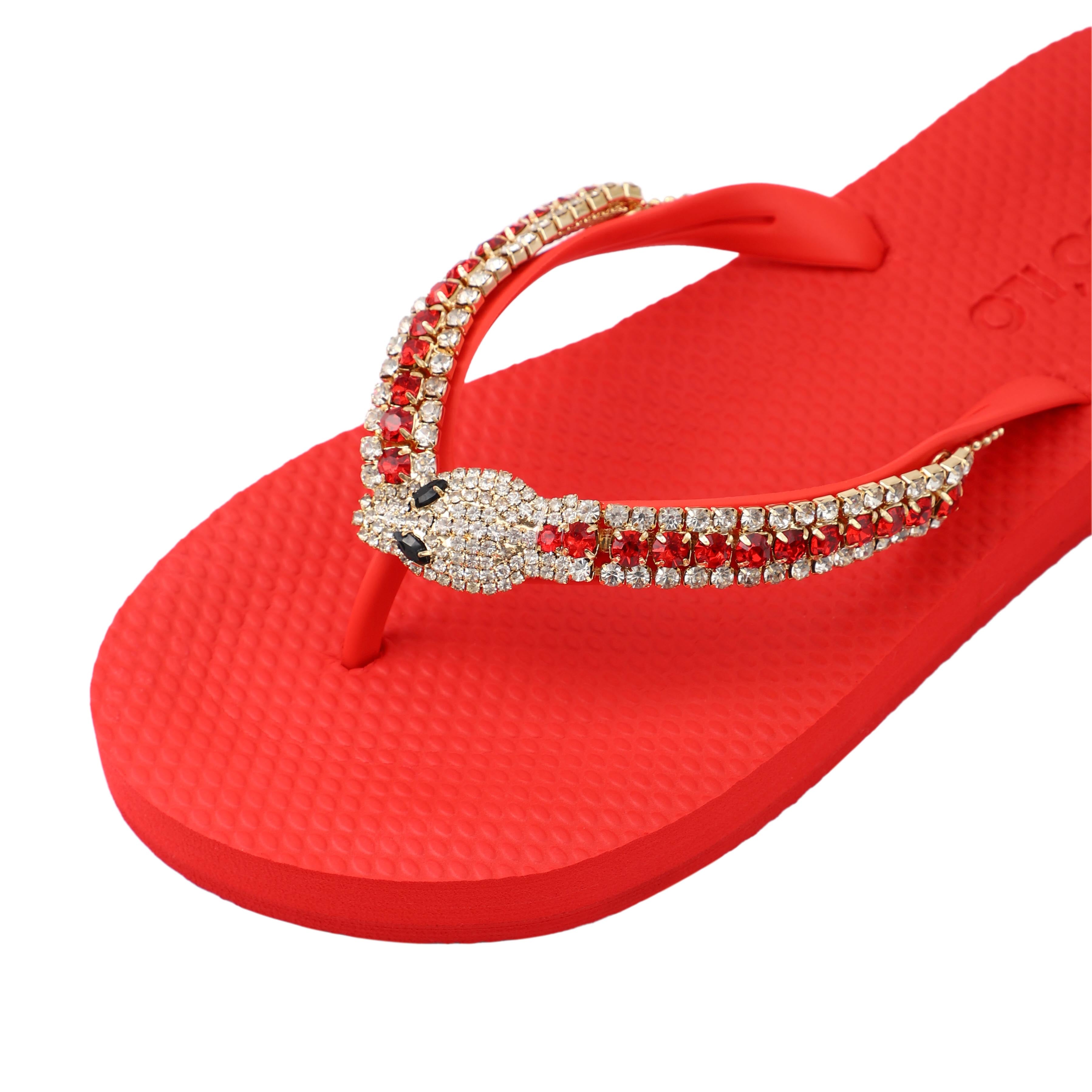 Flip-Flop / Schlange - Rot / B Ware - eventuell können Steine fehlen