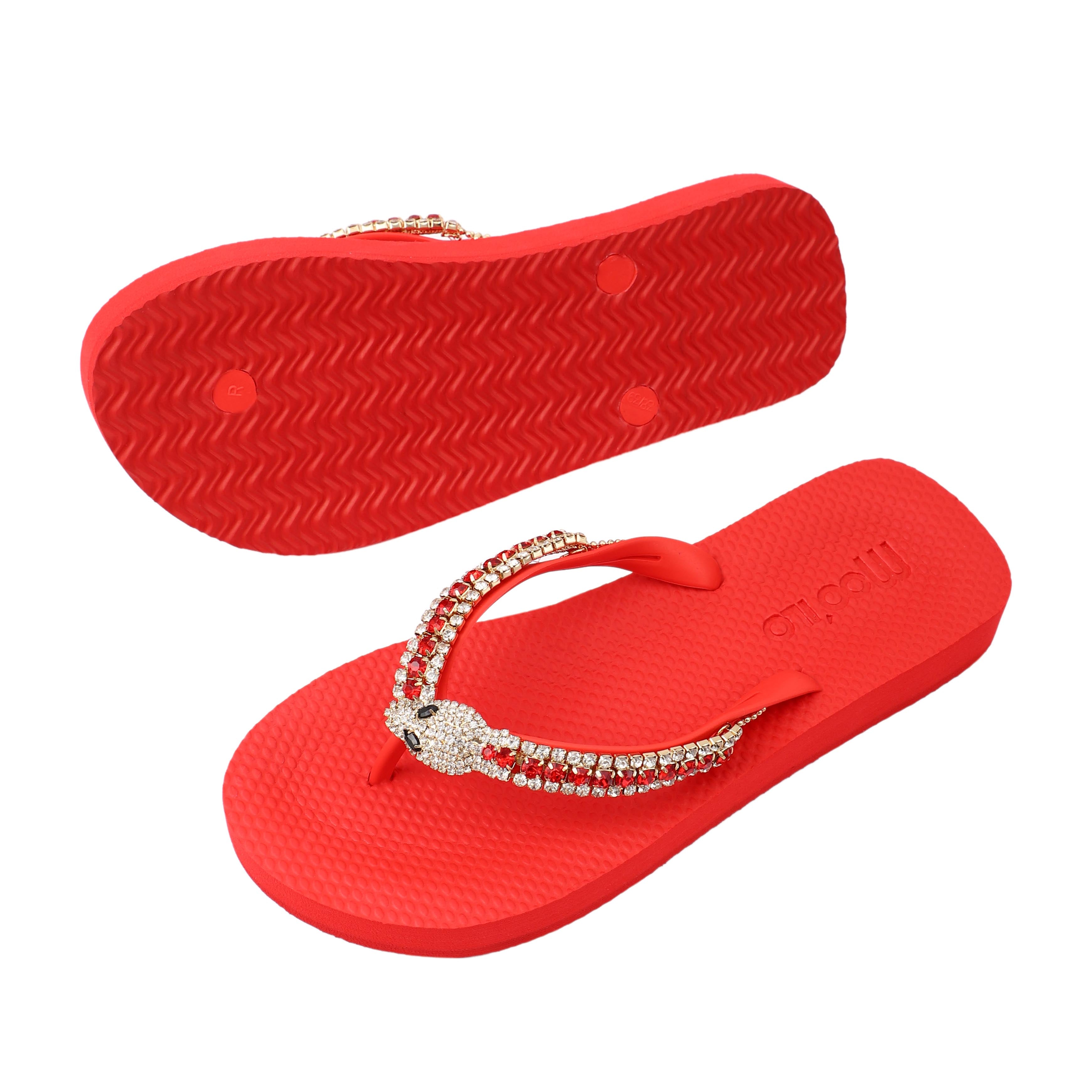 Flip-Flop / Schlange - Rot / B Ware - eventuell können Steine fehlen