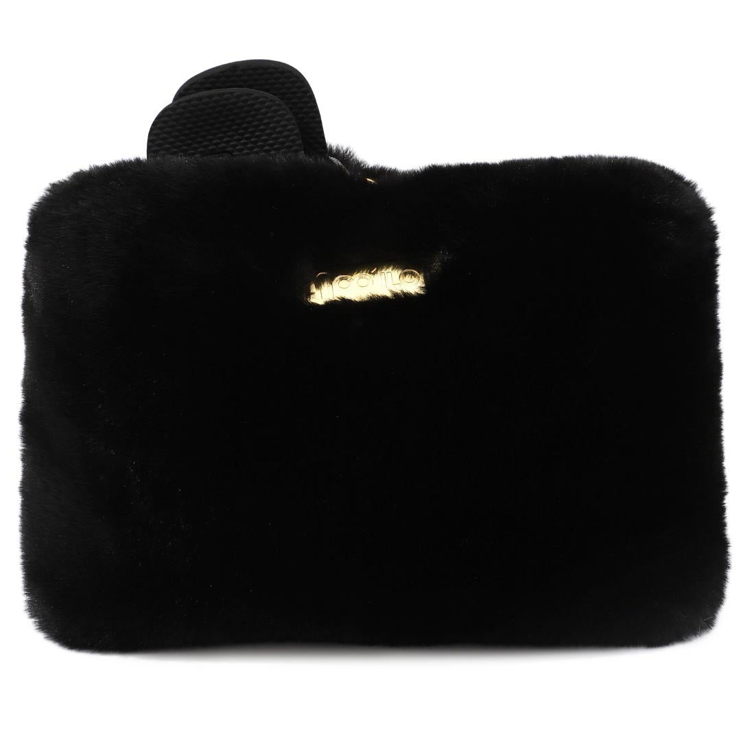 Pantolette / Teddy - Schwarz