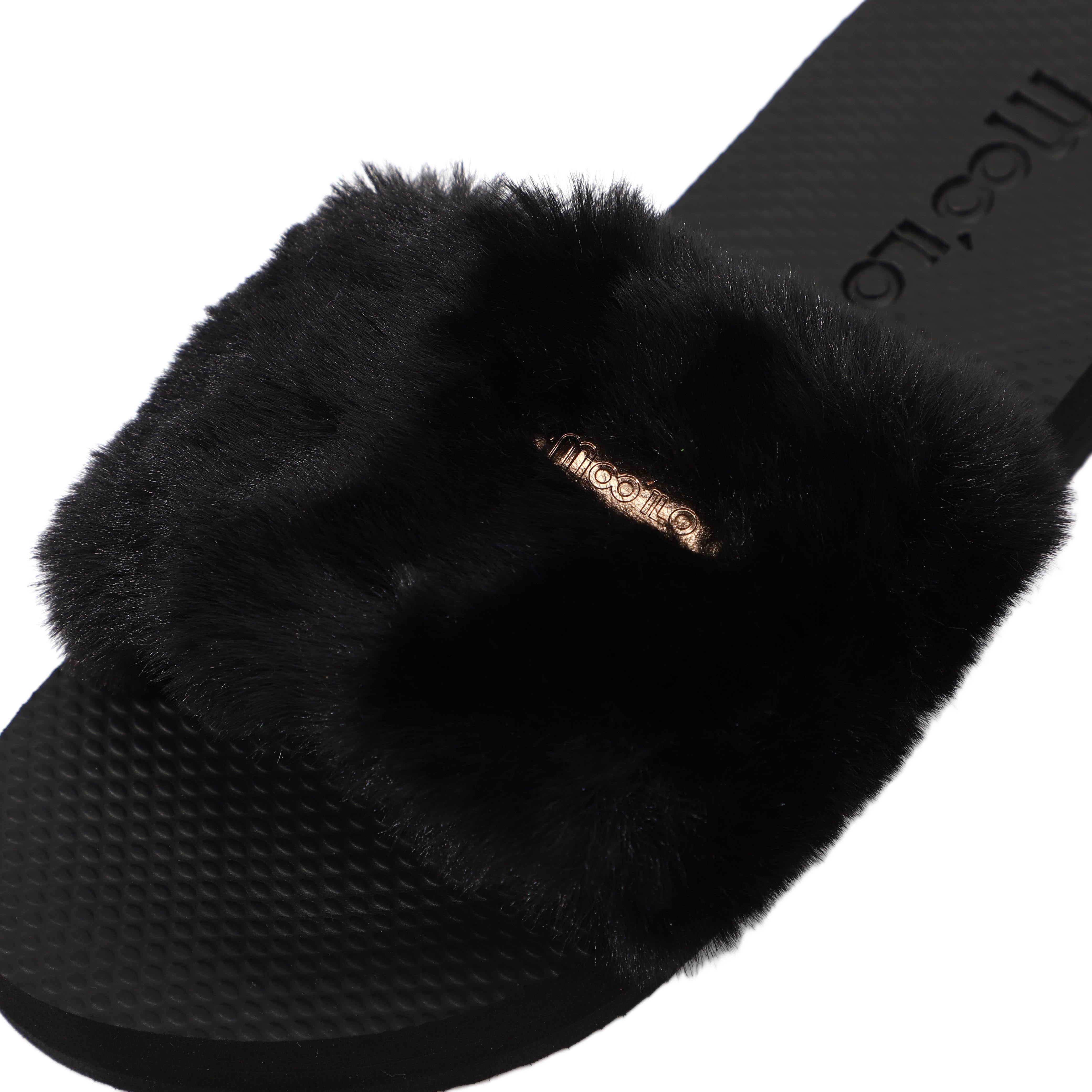 Pantolette / Teddy - Schwarz