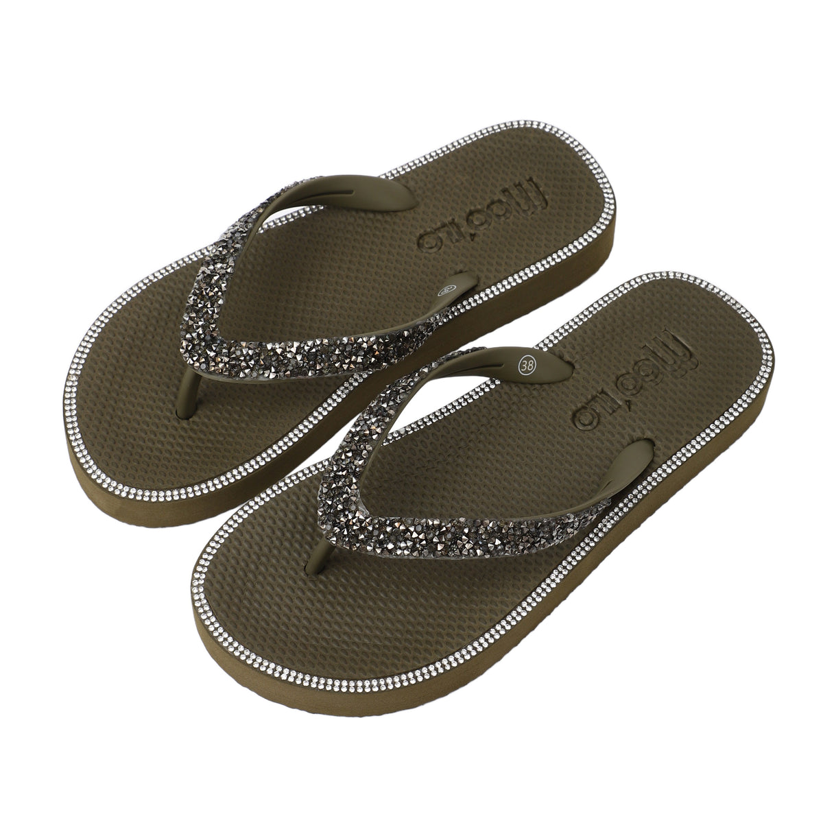 Infradito / Anna Metallic - Cachi / confezionati in una custodia in neoprene metallizzato / prodotto di seconda scelta