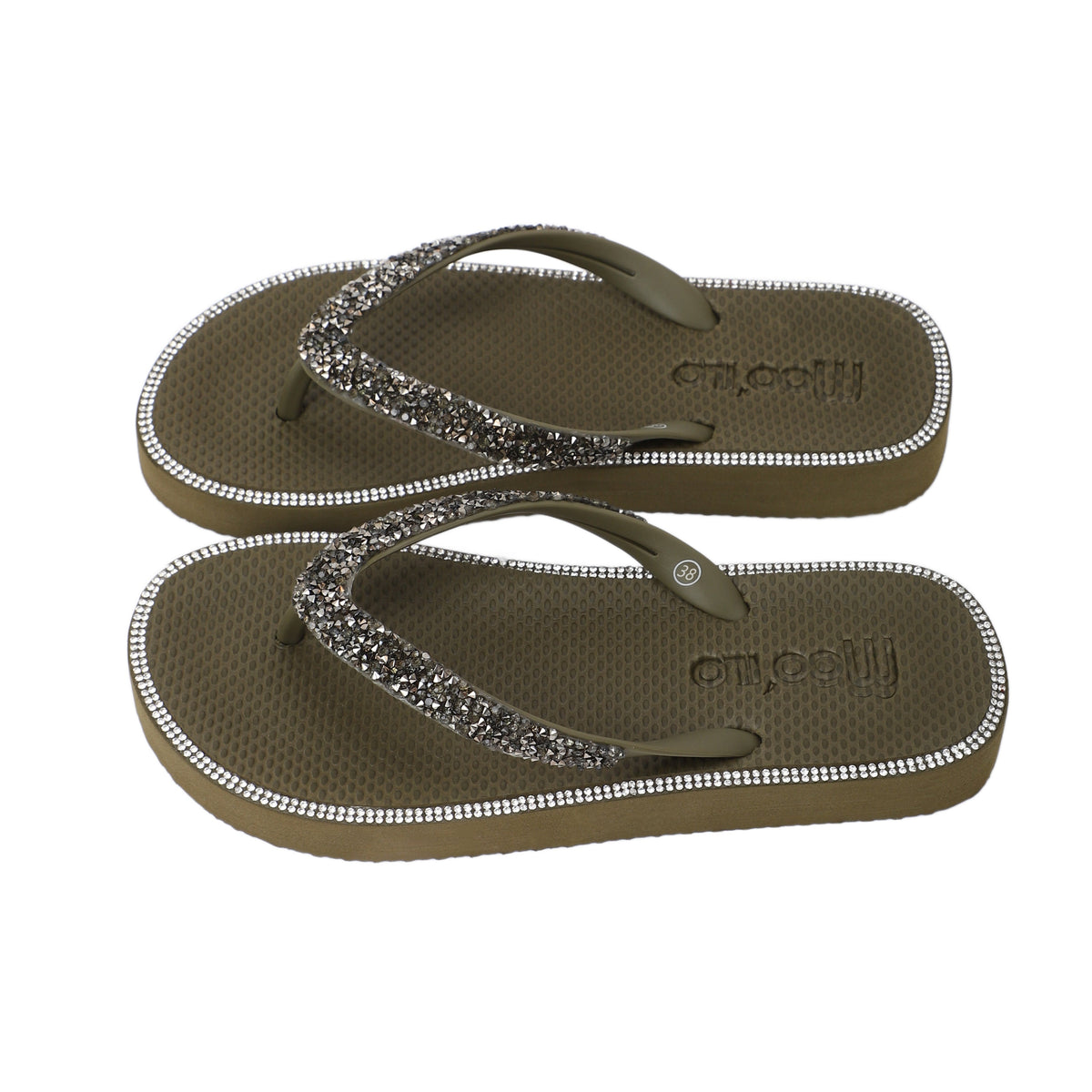 Infradito / Anna Metallic - Cachi / confezionati in una custodia in neoprene metallizzato / prodotto di seconda scelta