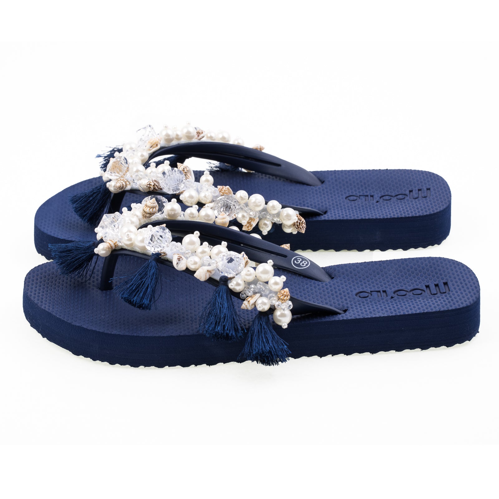 Flip Flop Dunkelblau Pom-Pom / alte Kollektion / Modenshow Rückläufer / B Ware
