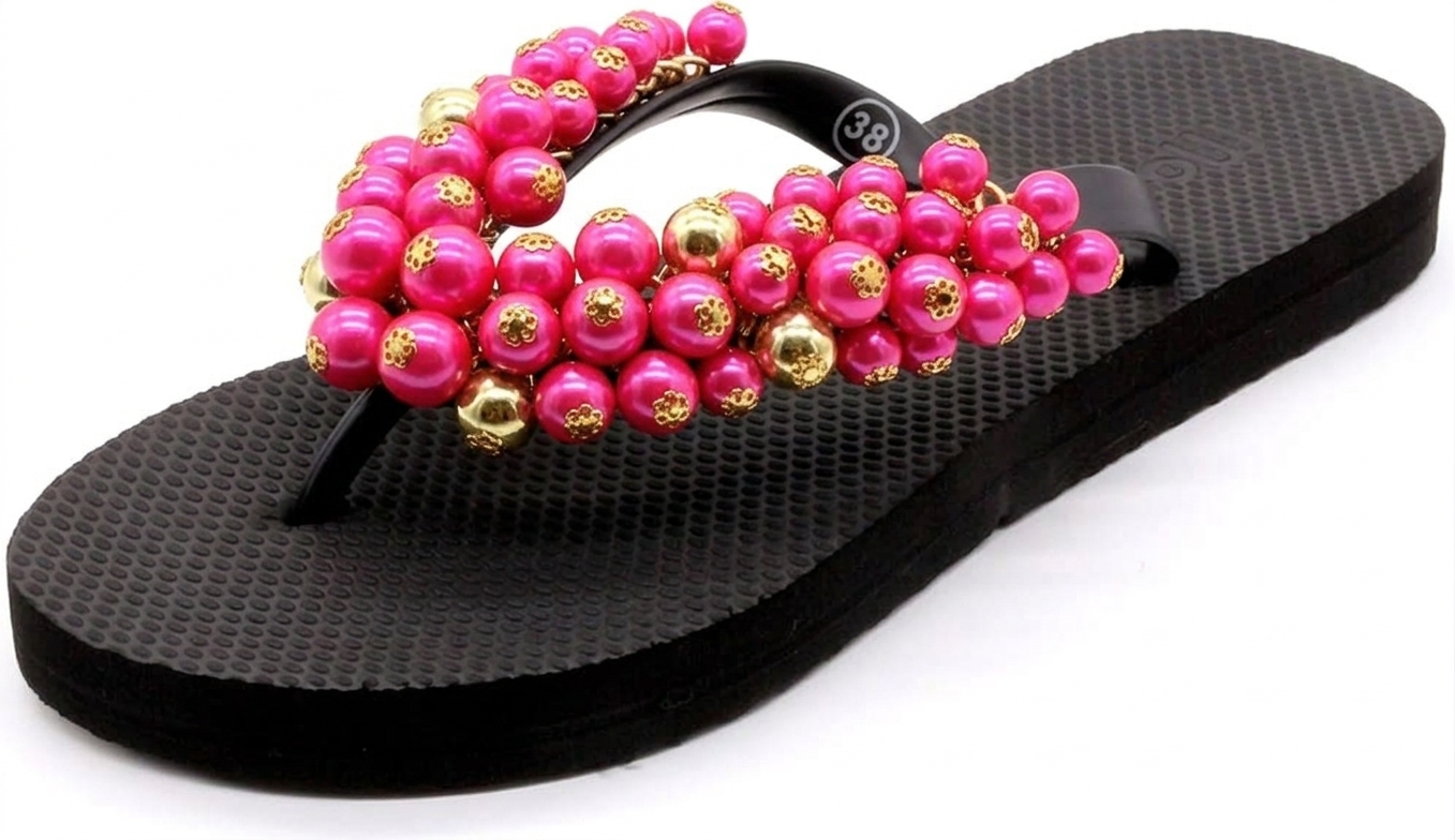 Flip-Flop / Perlen - Schwarz -Pink / B Ware