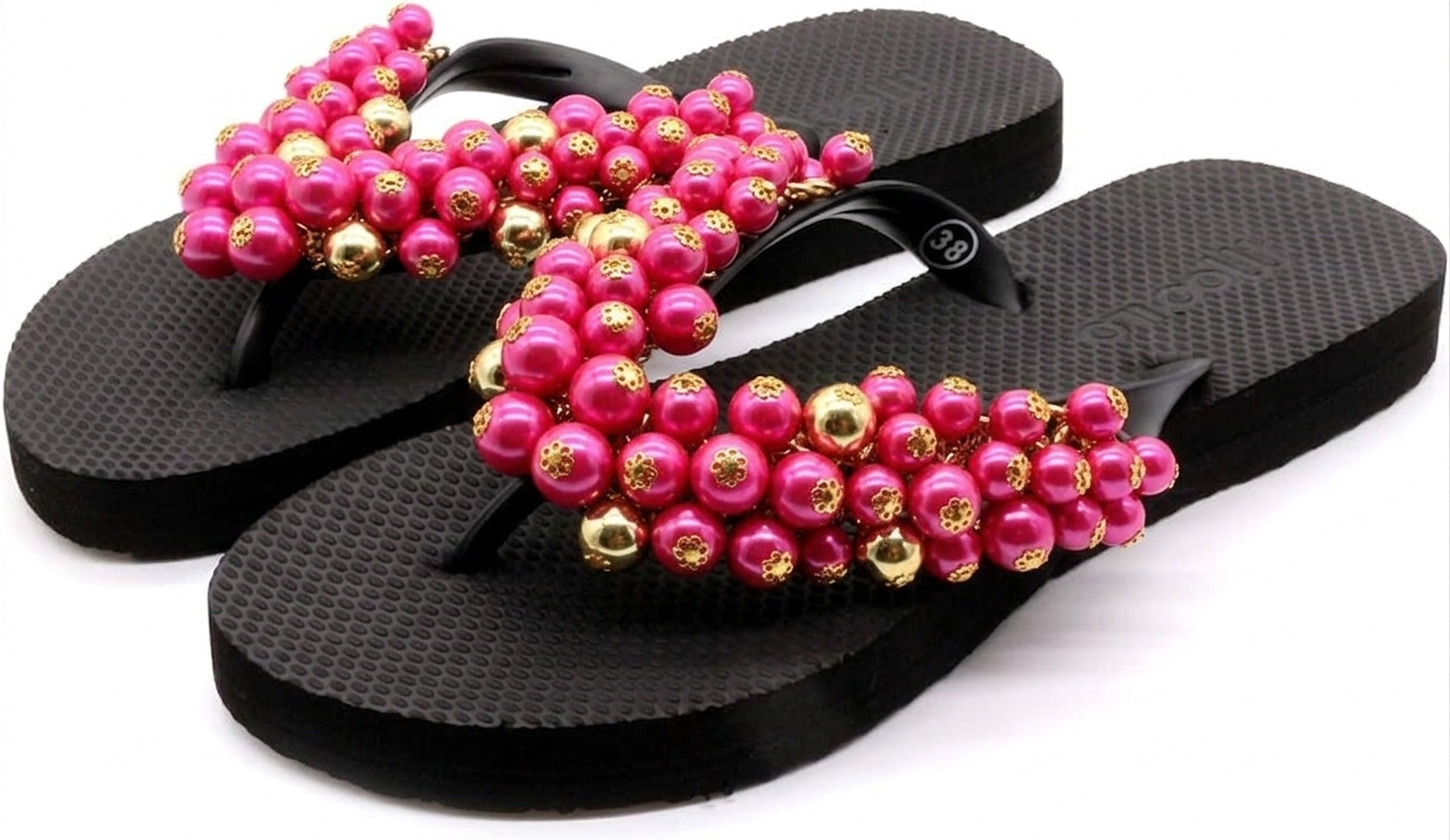 Flip-Flop / Perlen - Schwarz -Pink / B Ware