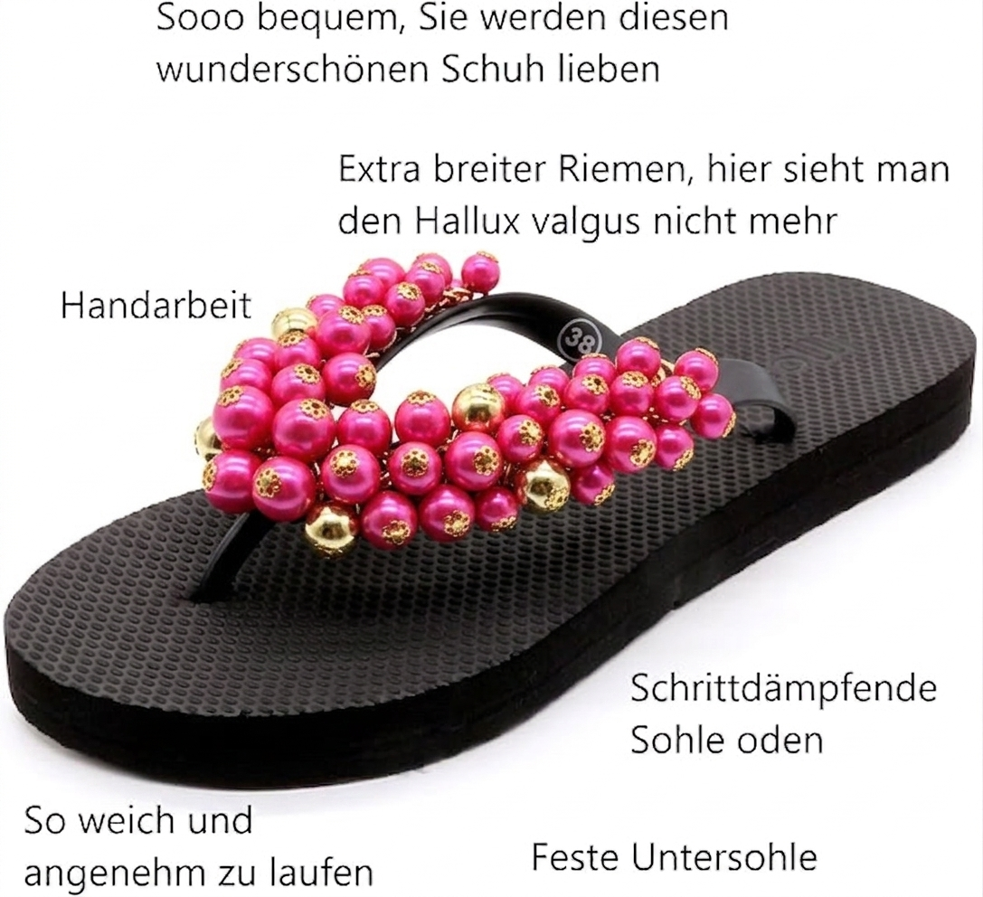 Flip-Flop / Perlen - Schwarz -Pink / B Ware