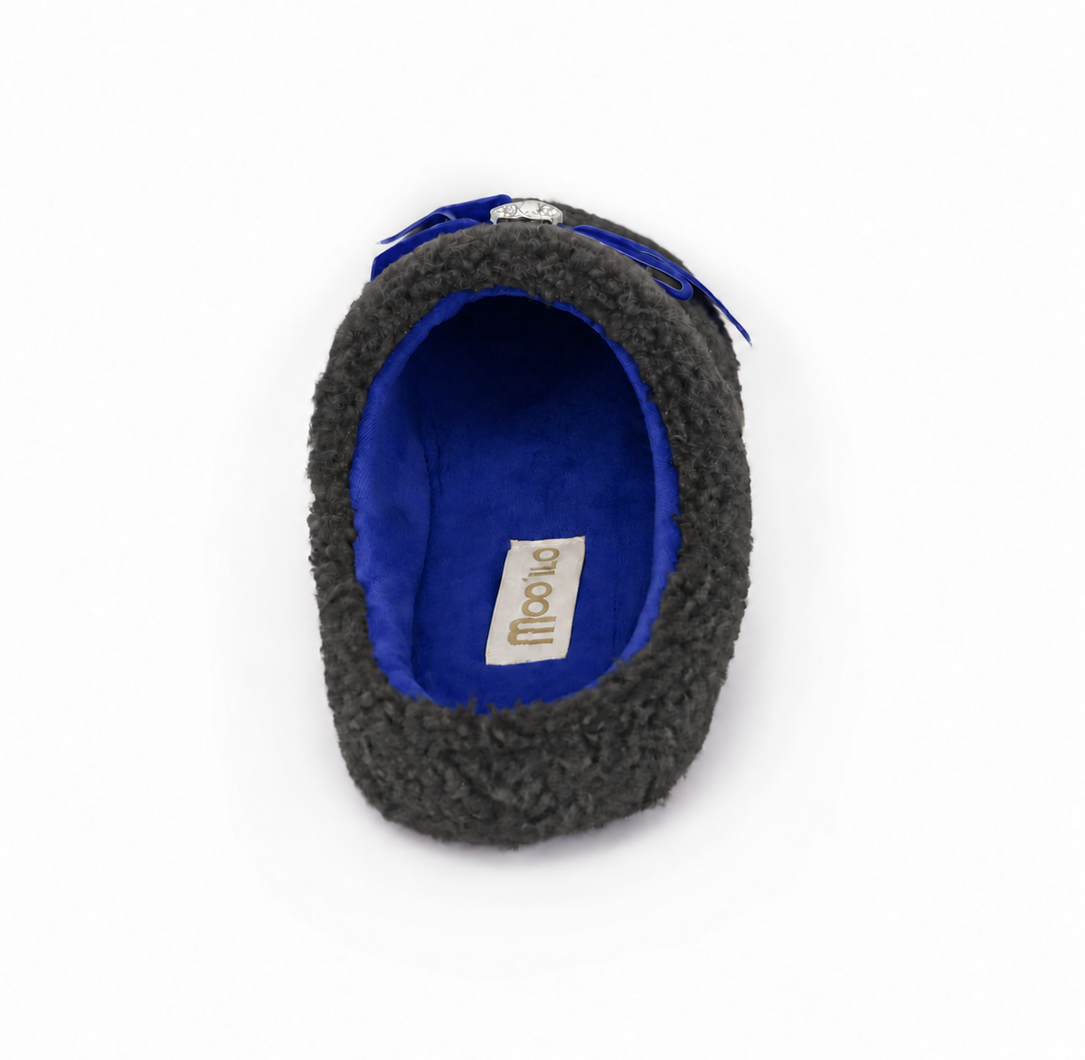 Hausschuhe / Slipper Helen Schleife - Blau / mit gratis flauschigen Taschengurt Teddy