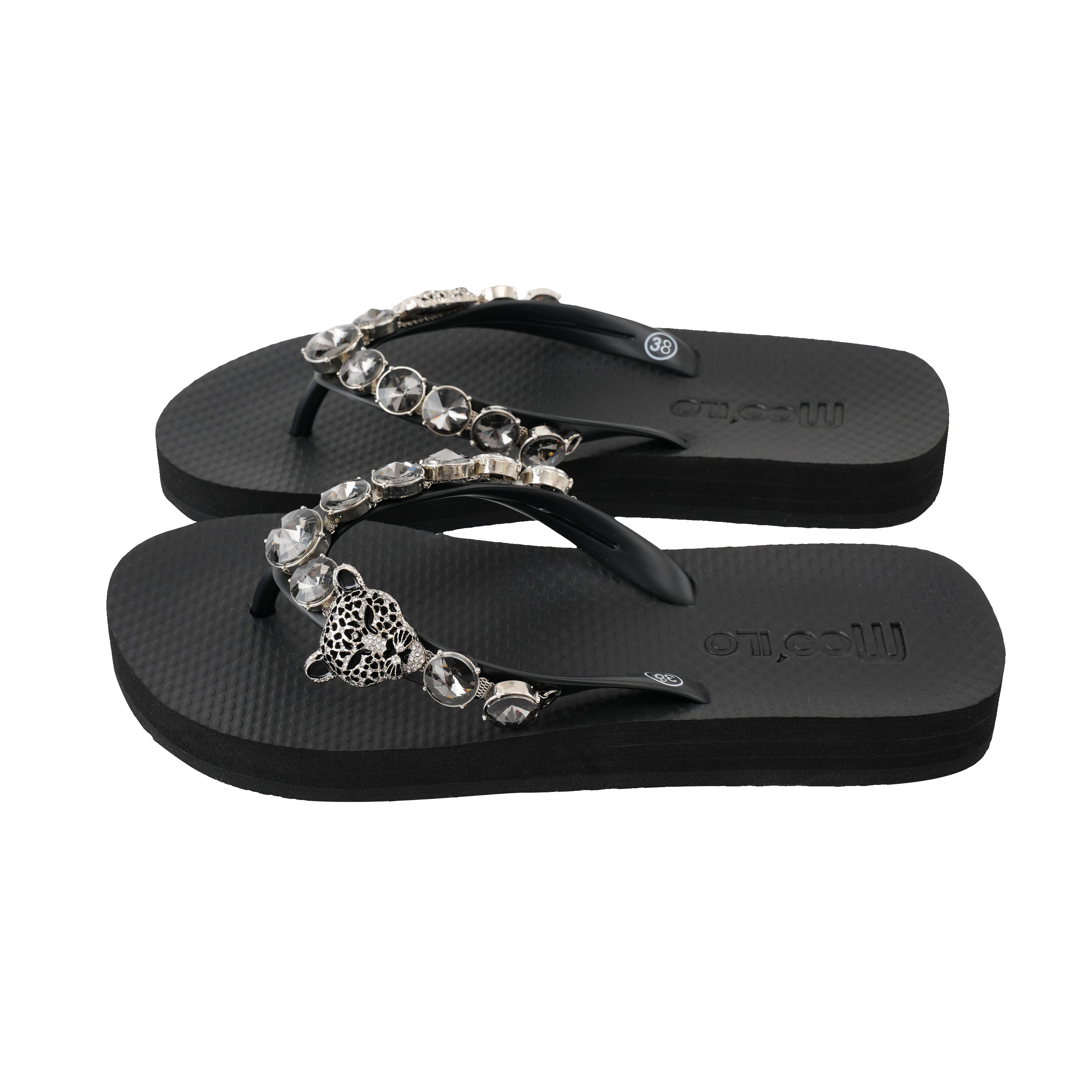 Flip-Flop / Leopard - Schwarz-Silber