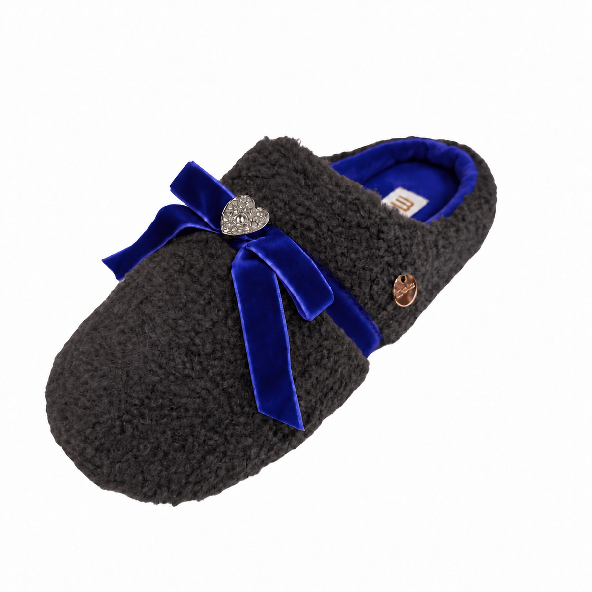 Hausschuhe / Slipper Helen Schleife - Blau / mit gratis flauschigen Taschengurt Teddy