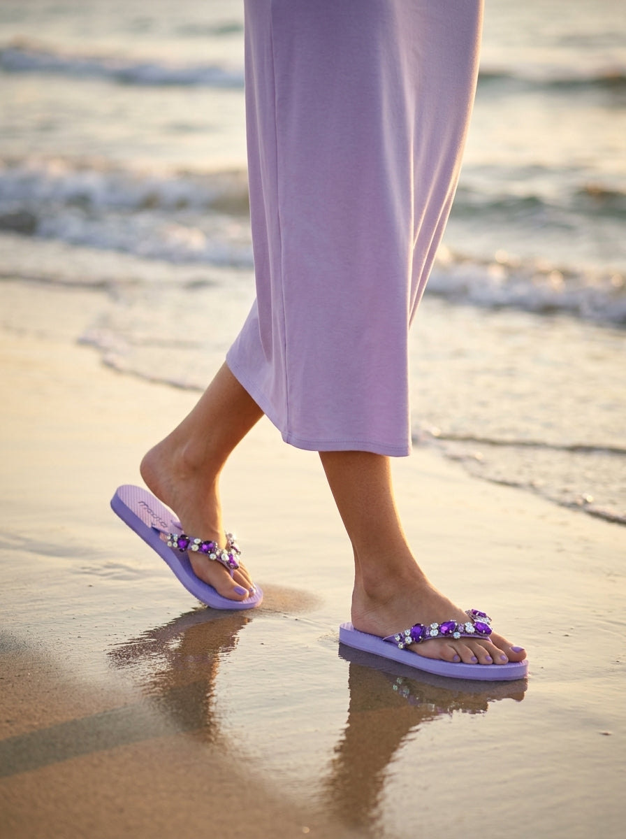 Embellished Flip-Flops — On Model - Beach Walk Luxury | Generated by Modelize