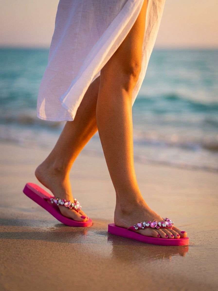 Jeweled flip-flops — On Model - Beach Walk Luxury | Generated by Modelize