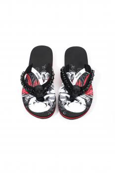 Herren Flip-Flops - Black - Skull with Chain /  Neopren Clutch