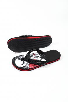 Herren Flip-Flops - Black - Skull with Chain /  Neopren Clutch