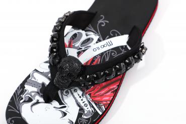 Herren Flip-Flops - Black - Skull with Chain /  Neopren Clutch