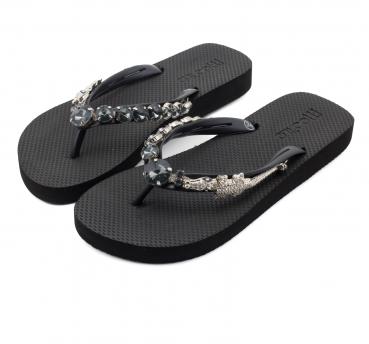 Black - Blume  /  Kunstleder Clutch