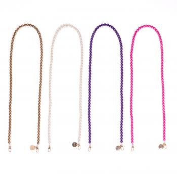 Preview: Handy / Taschenkette Rose Perlen 16 mm dick / Länge ca. 90 cm / Karabiner Gold