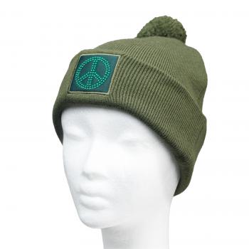 Mütze Peace Olive mit Bommel
