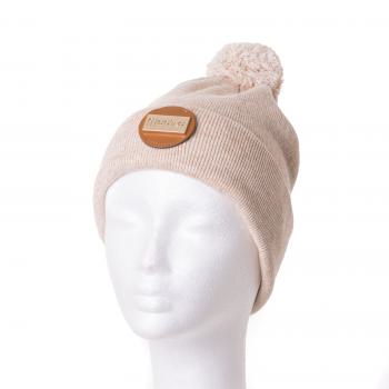 Beige Mütze mit Bommel