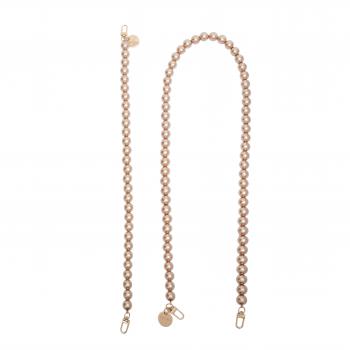 Handy / Taschenkette Beige Perlen 16 mm dick / Länge ca. 120 cm / Karabiner Gold