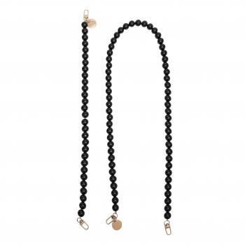 Preview: Handy / Taschenkette Schwarz Perlen 16 mm dick / Länge ca. 120 cm / Karabiner Gold
