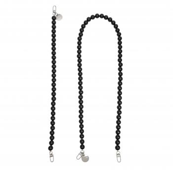 Handy / Taschenkette Schwarz Perlen 16 mm dick / Länge ca. 120 cm / Karabiner Silber