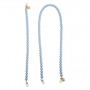 Preview: Handy / Taschenkette Hellblau Perlen 16 mm dick / Länge ca. 45 cm / Karabiner Gold