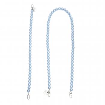Handy / Taschenkette Hellblau Perlen 16 mm dick / Länge ca. 120 cm / Karabiner Silber