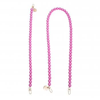 Handy / Taschenkette Pink Perlen 16 mm dick / Länge ca. 90 cm / Karabiner Gold