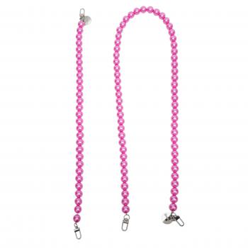 Handy / Taschenkette Pink Perlen 16 mm dick / Länge ca. 120 cm / Karabiner Silber