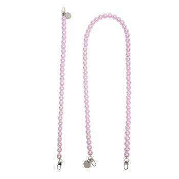Handy / Taschenkette Rose Perlen 16 mm dick / Länge ca. 90 cm / Karabiner Silber