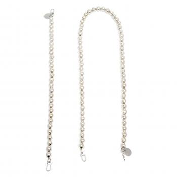 Preview: Handy / Taschenkette Silber Perlen 16 mm dick / Länge ca. 120 cm / Karabiner Silber