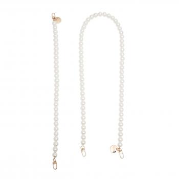 Preview: Handy / Taschenkette Weiß Perlen 16 mm dick / Länge ca. 120 cm / Karabiner Gold