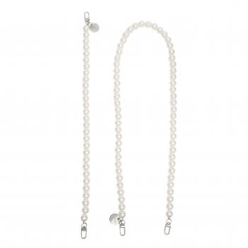 Preview: Handy / Taschenkette Weiß Perlen 16 mm dick / Länge ca. 120 cm / Karabiner Silber