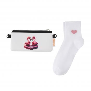 Preview: Socken - Flamingo Liebe  - Neopren Clutch Gr. 39 - 42