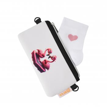 Socken - Flamingo Liebe  - Neopren Clutch Gr. 39 - 42