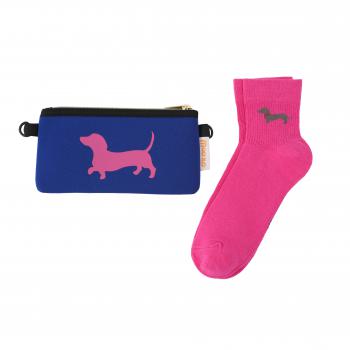 Preview: Socken - Dackel Blau - Neopren Clutch Gr. 39 - 42
