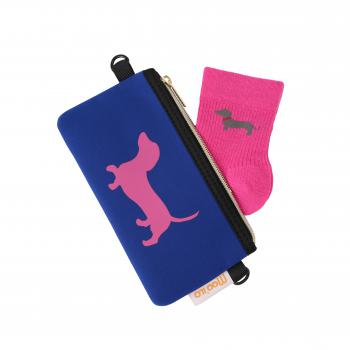 Socken - Dackel Blau - Neopren Clutch Gr. 39 - 42
