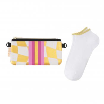 Preview: Socken - Karo Weiß - Gold - Neopren Clutch Gr. 36 - 39