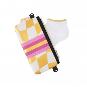 Socken - Karo Weiß - Gold - Neopren Clutch Gr. 39 - 42