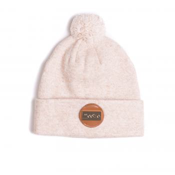 Beige Mütze mit Bommel