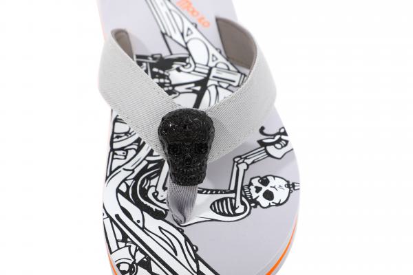 Herren Flip-Flops - Grey - Skull  /  Neopren Clutch