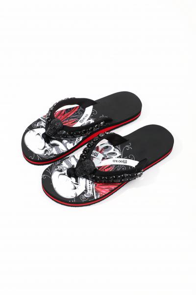 Herren Flip-Flops - Black - Skull with Chain /  Neopren Clutch