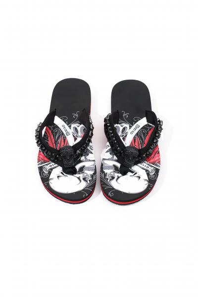 Herren Flip-Flops - Black - Skull with Chain /  Neopren Clutch