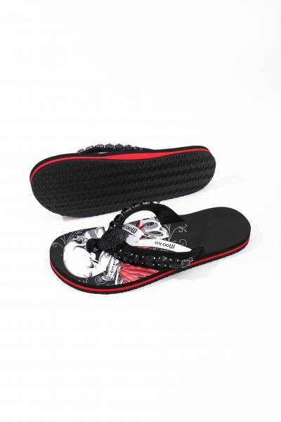 Herren Flip-Flops - Black - Skull with Chain /  Neopren Clutch