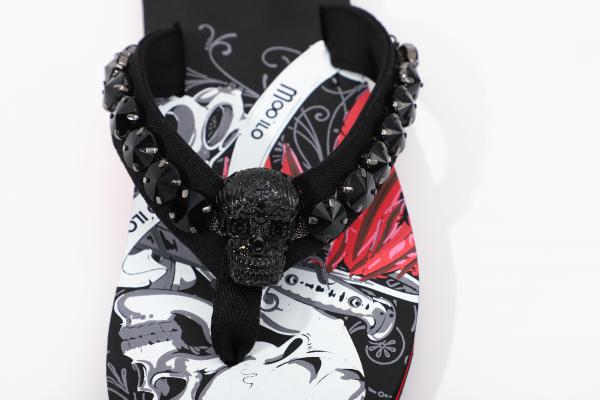 Herren Flip-Flops - Black - Skull with Chain /  Neopren Clutch