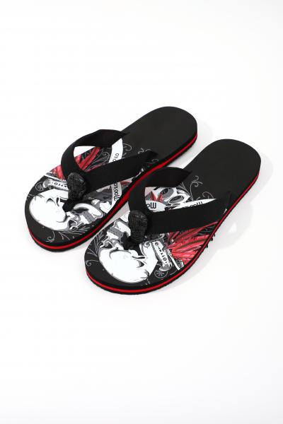 Herren Flip-Flops - Black - Skull  /  Neopren Clutch