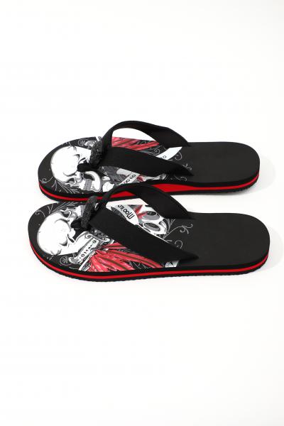 Herren Flip-Flops - Black - Skull  /  Neopren Clutch