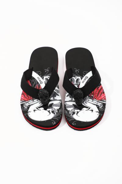 Herren Flip-Flops - Black - Skull  /  Neopren Clutch