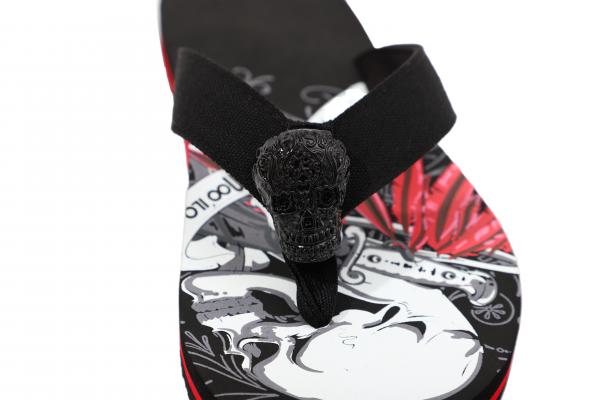 Herren Flip-Flops - Black - Skull  /  Neopren Clutch
