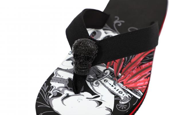 Herren Flip-Flops - Black - Skull  /  Neopren Clutch